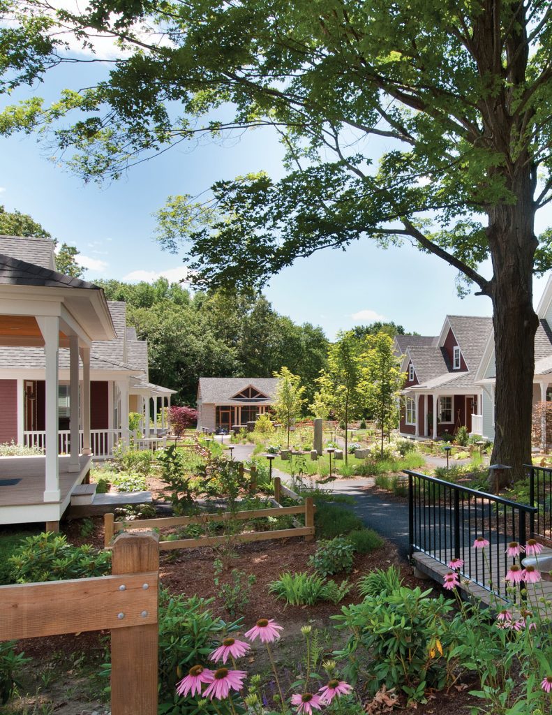 Quaint garden cottages with winding paths